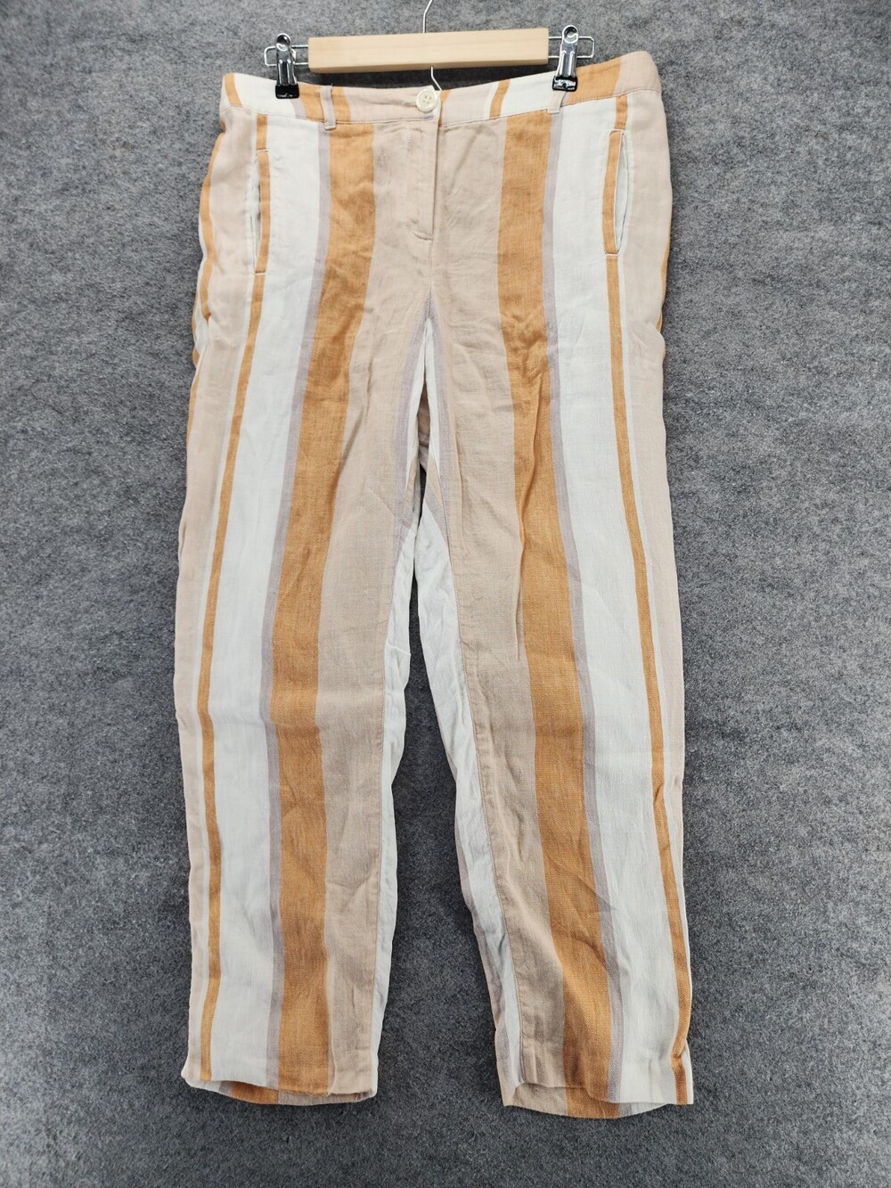 Chicos Pants Womens 1 Petite US Medium Ankle Linen Blend Orange Striped 32x26